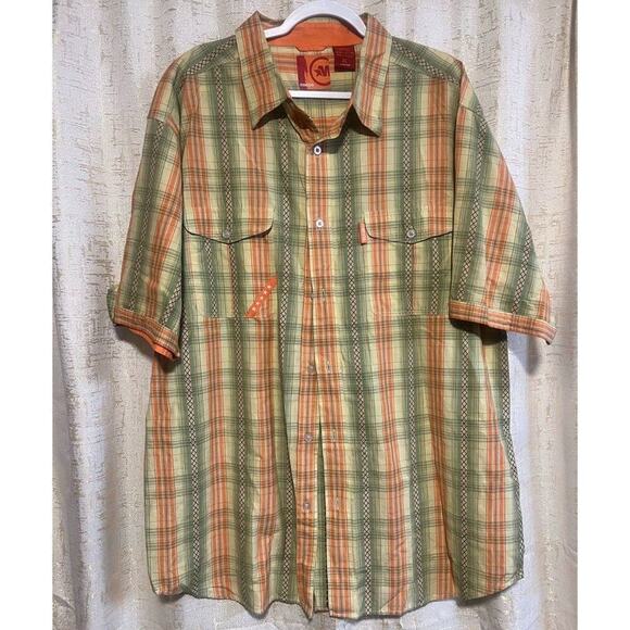Vintage Mecca Button Up Shirt Green‎ Orange Yellow Plaid 100% Cotton Men's Sz XL - Picture 1 of 4